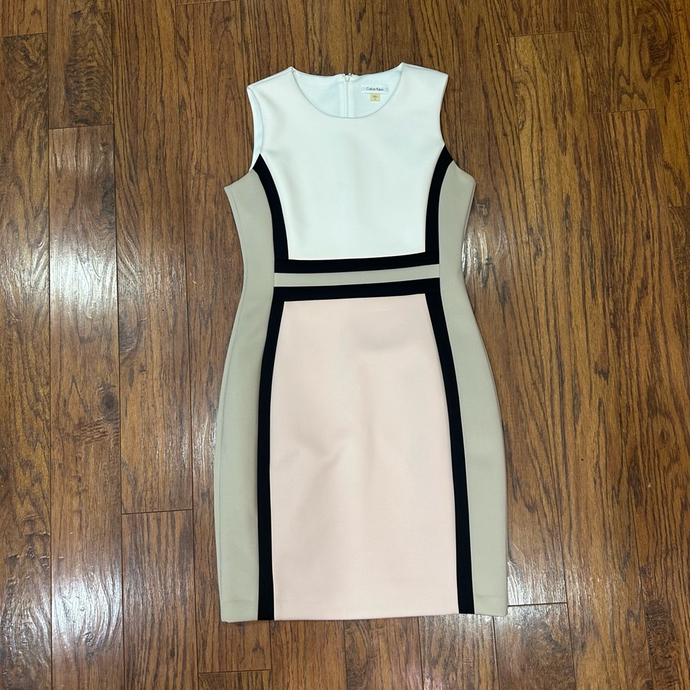 Calvin Klein Cream and Black Midi Dress